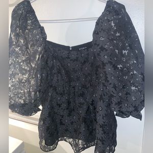Black Floral Lace Square Neck Top